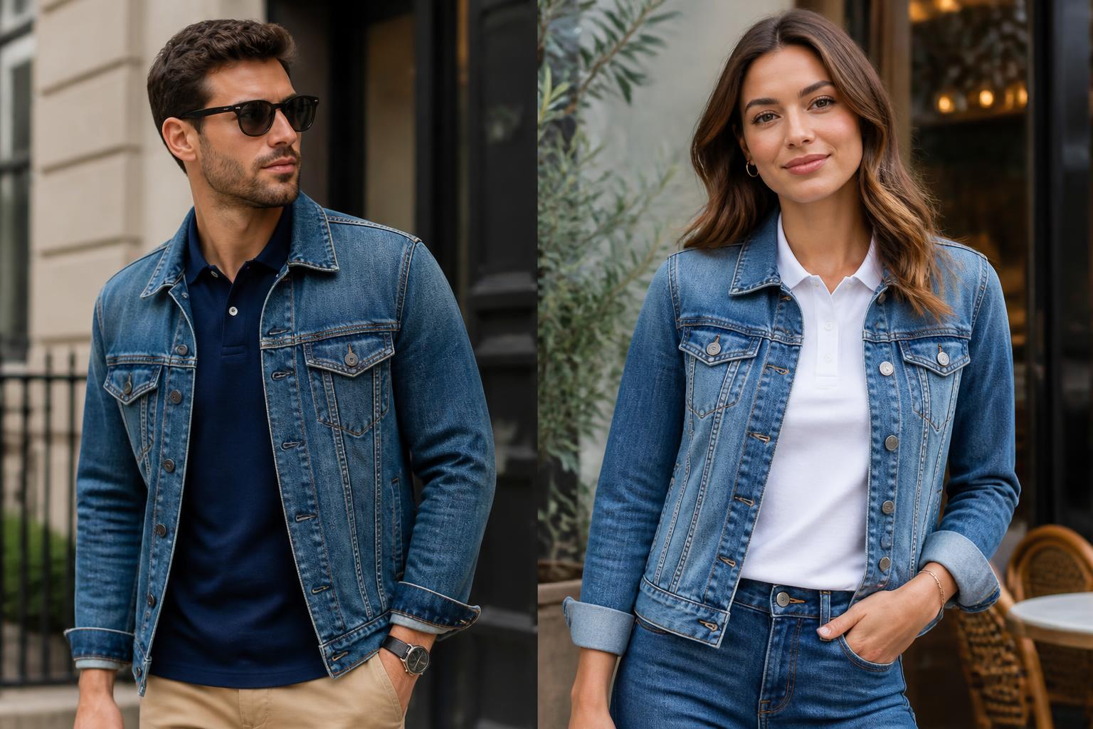 Denim Jacket Wear Over a Polo Shirt Men and Women Fashion