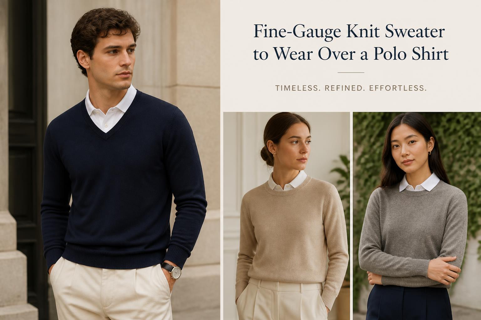 Fine Gauge Knit Sweater to Wear Over a Polo Shirt Men and Women Fashion