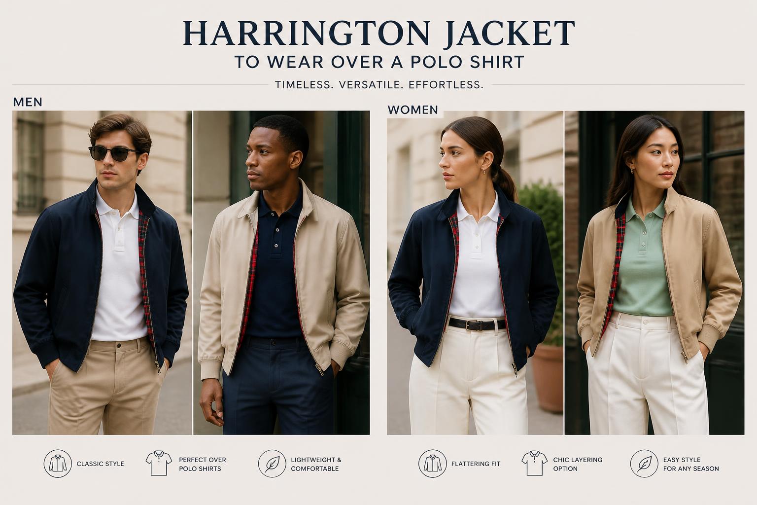 Harrington Jacket to Wear Over a Polo Shirt Men and Women Fashion