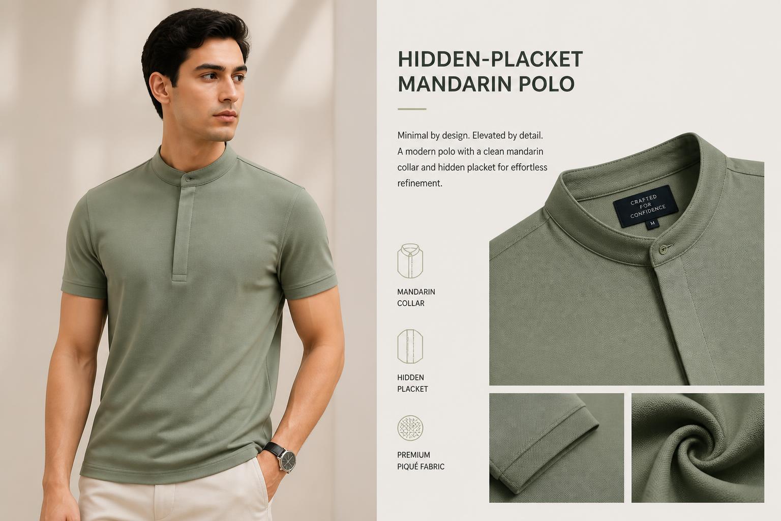 Hidden Placket Mandarin Polo