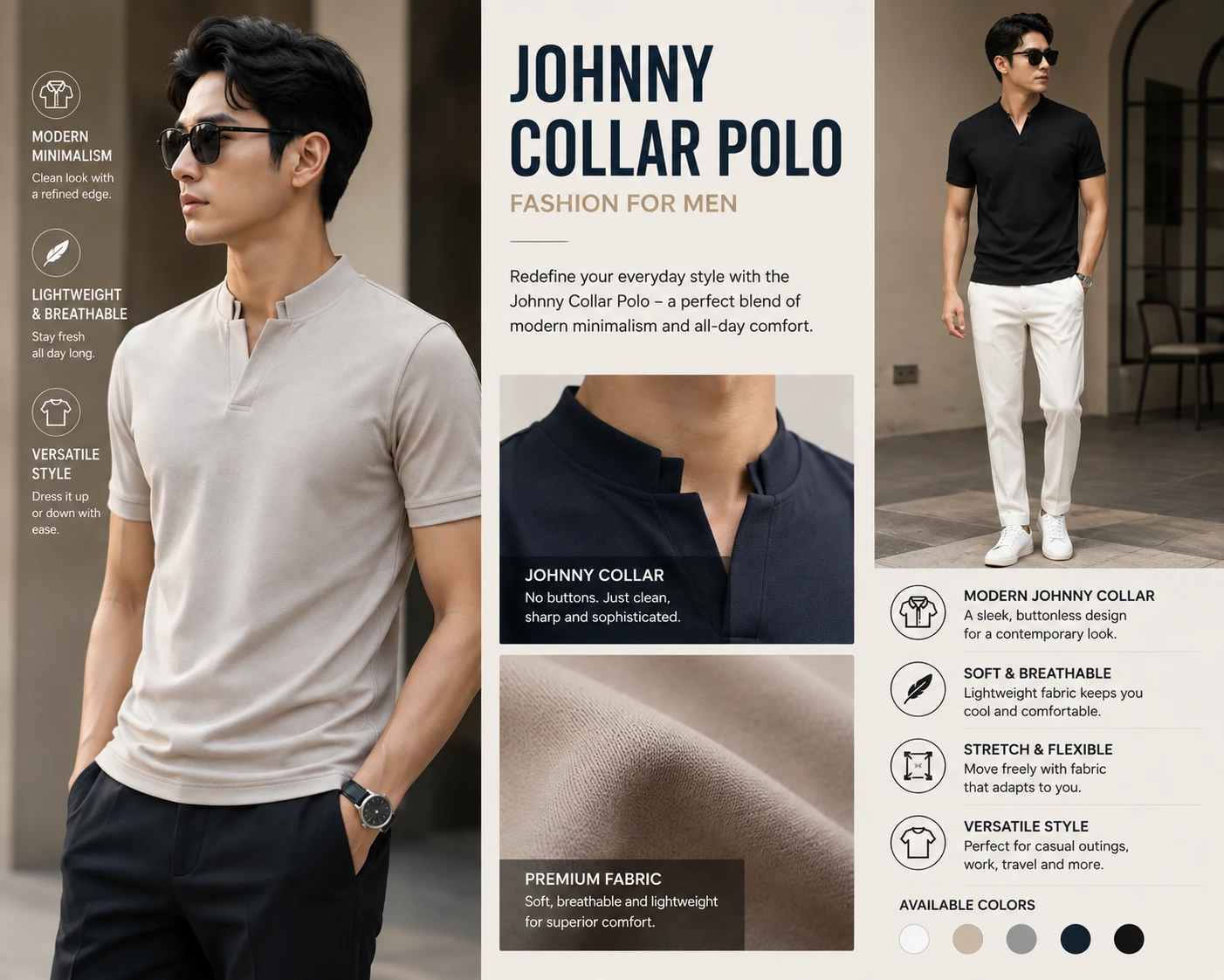 Johnny Collar Polo The Stylish Polo Without Buttons 1