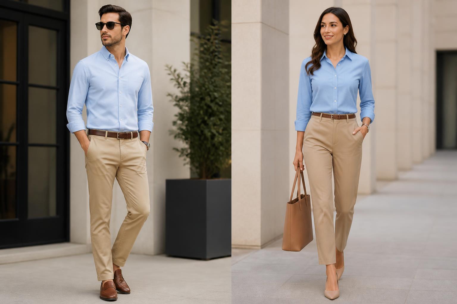 Light Blue Shirt with Khaki Pants fashion for men and women