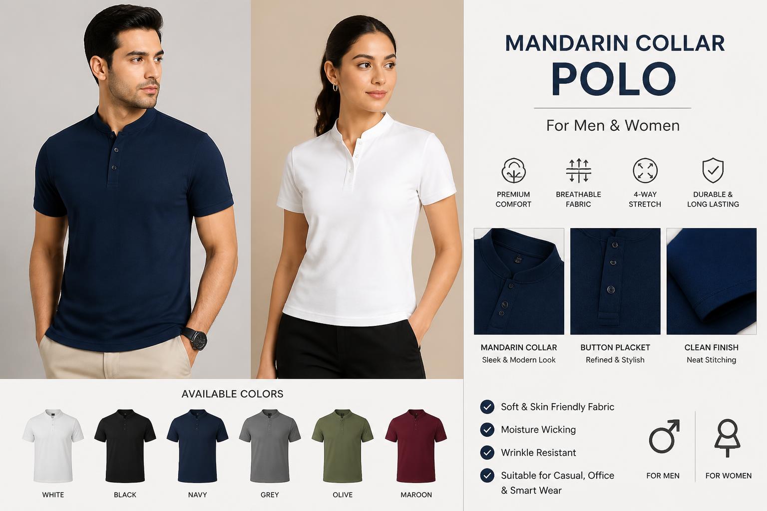 Mandarin Collar Polo For men and women 2