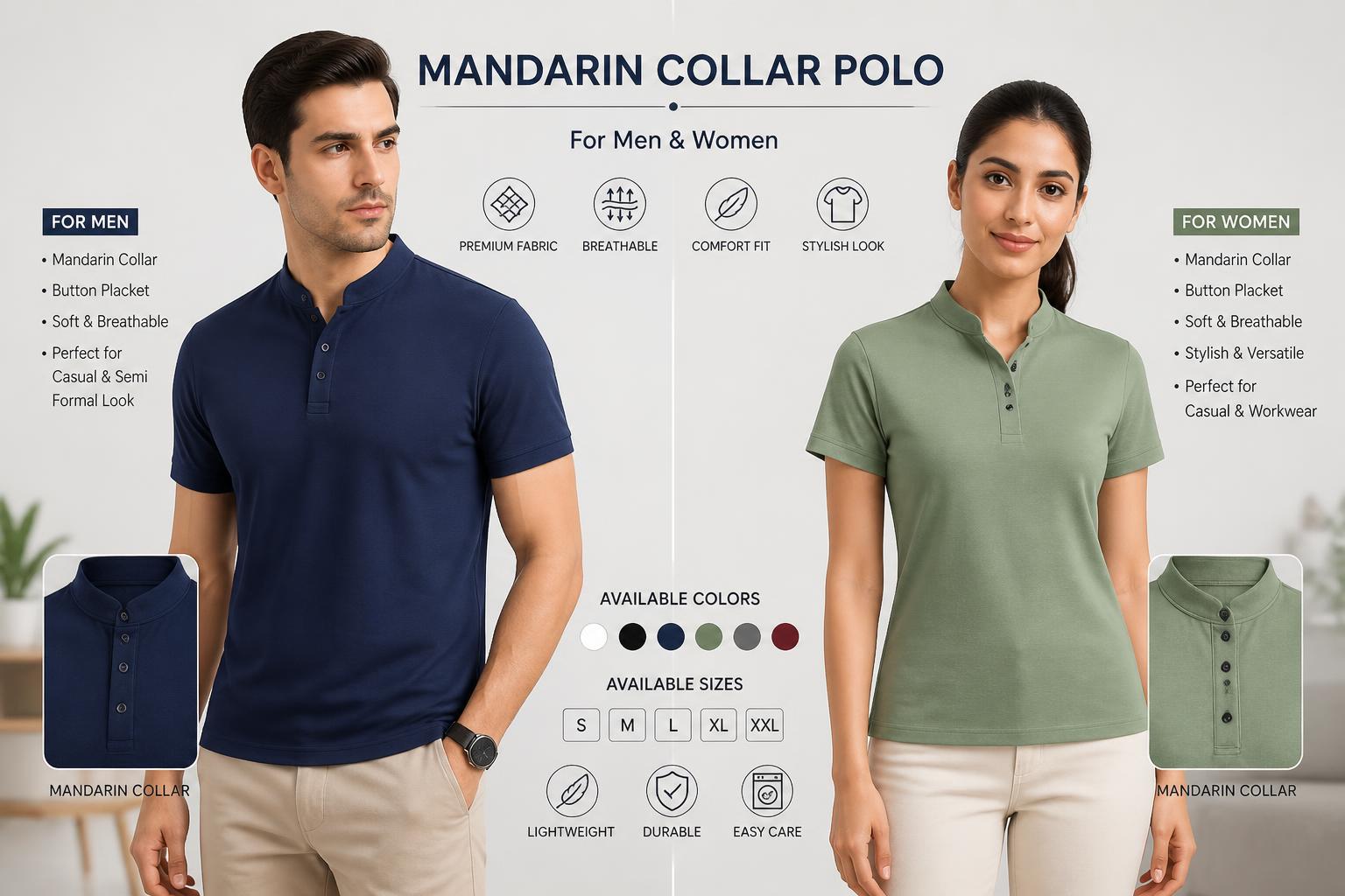 Mandarin Collar Polo For men and women