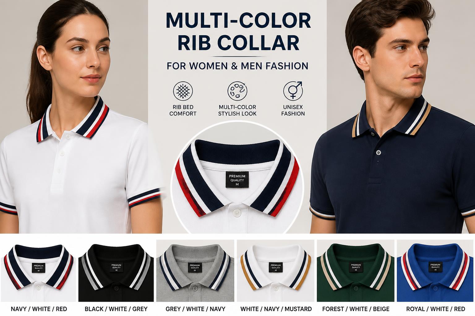 Multi-Color Rib Collar best for: team apparel, schoolwear, promotional clothing.