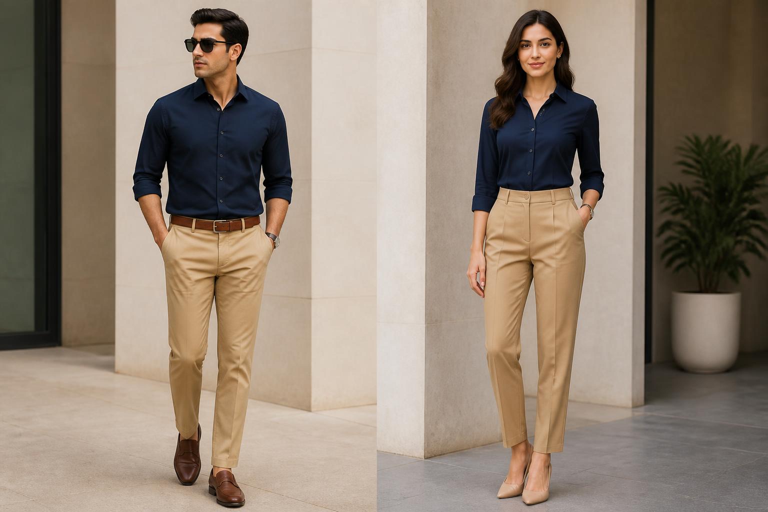 Navy Blue Shirt with Khaki Pants