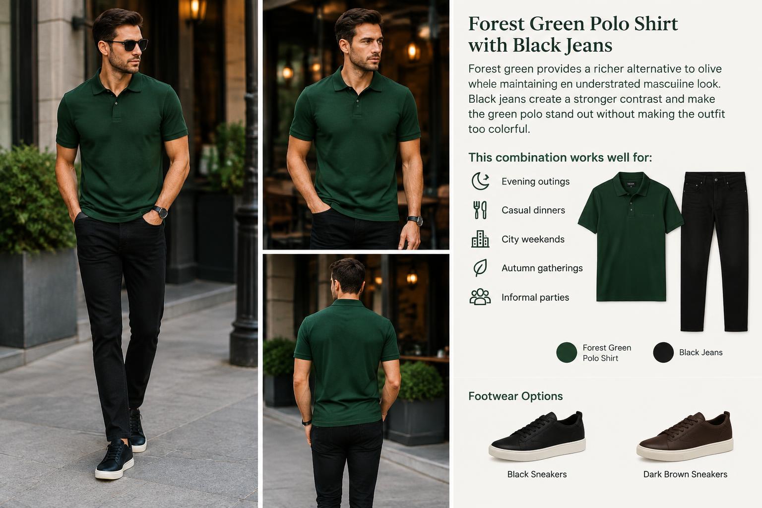 Polo T shirt and Jeans Combos Forest Green Polo Shirt with Black Jeans