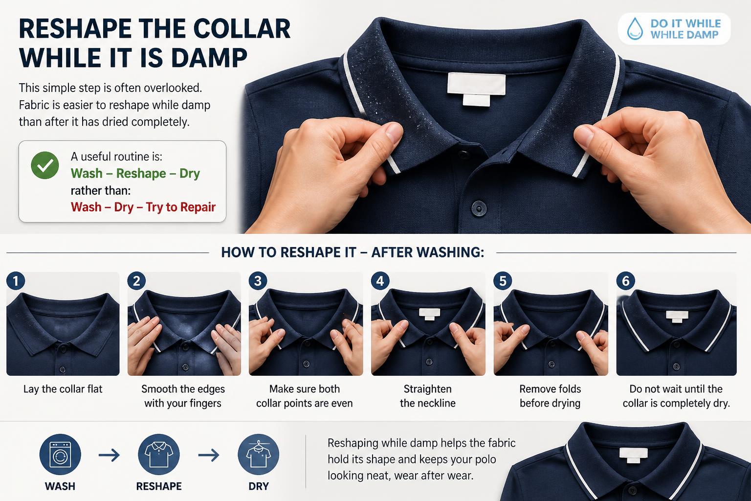 Reshape the polo Collar While It Is Damp
