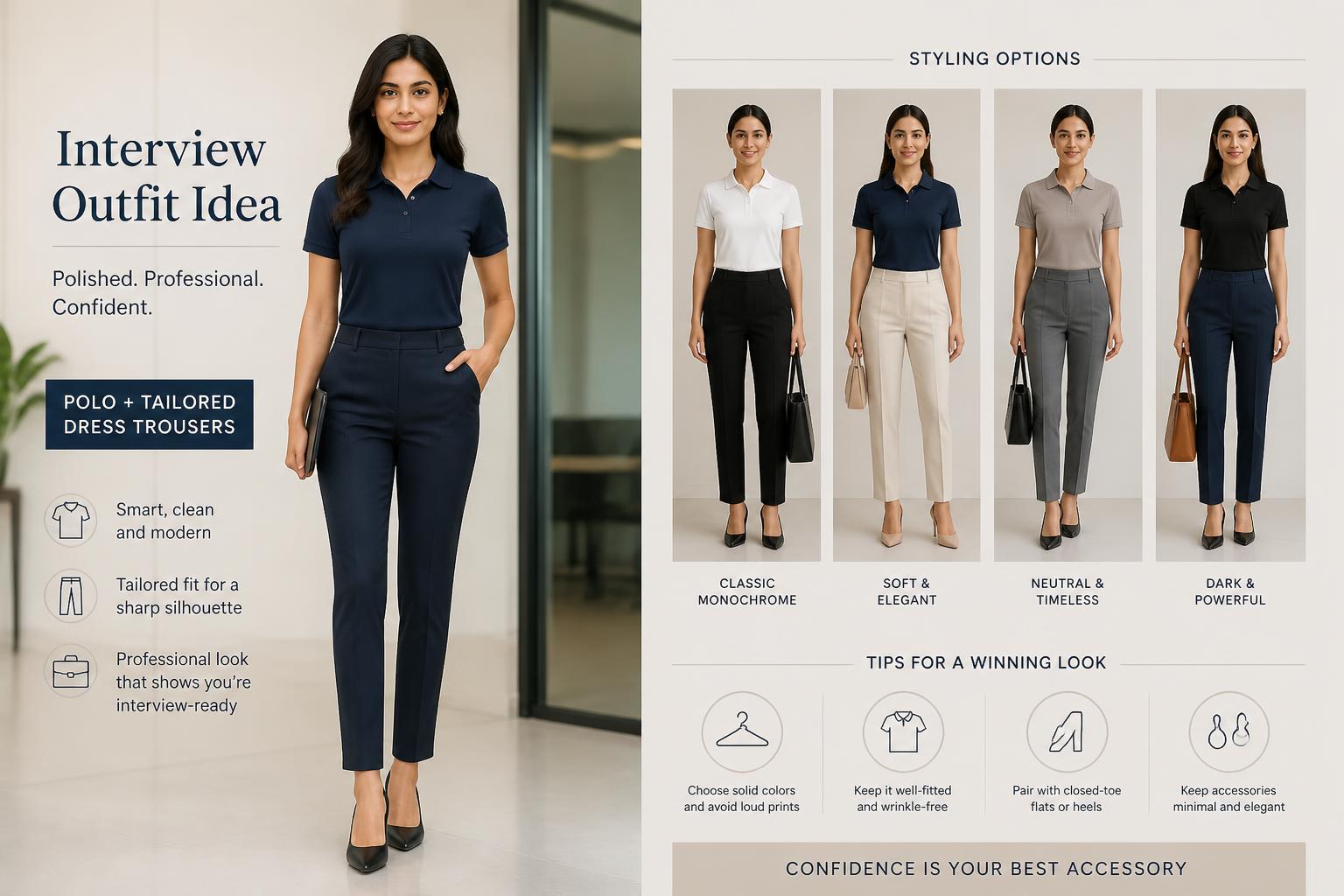 Tailored Dress Trousers Wear with a Polo for interview For Women