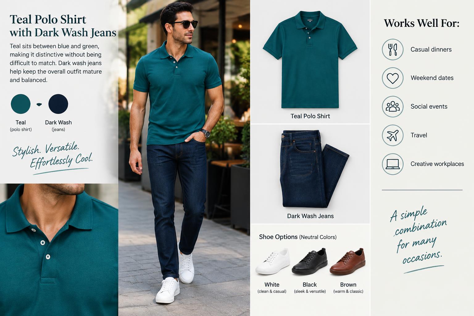 Teal Polo Shirt with Dark Wash Jeans