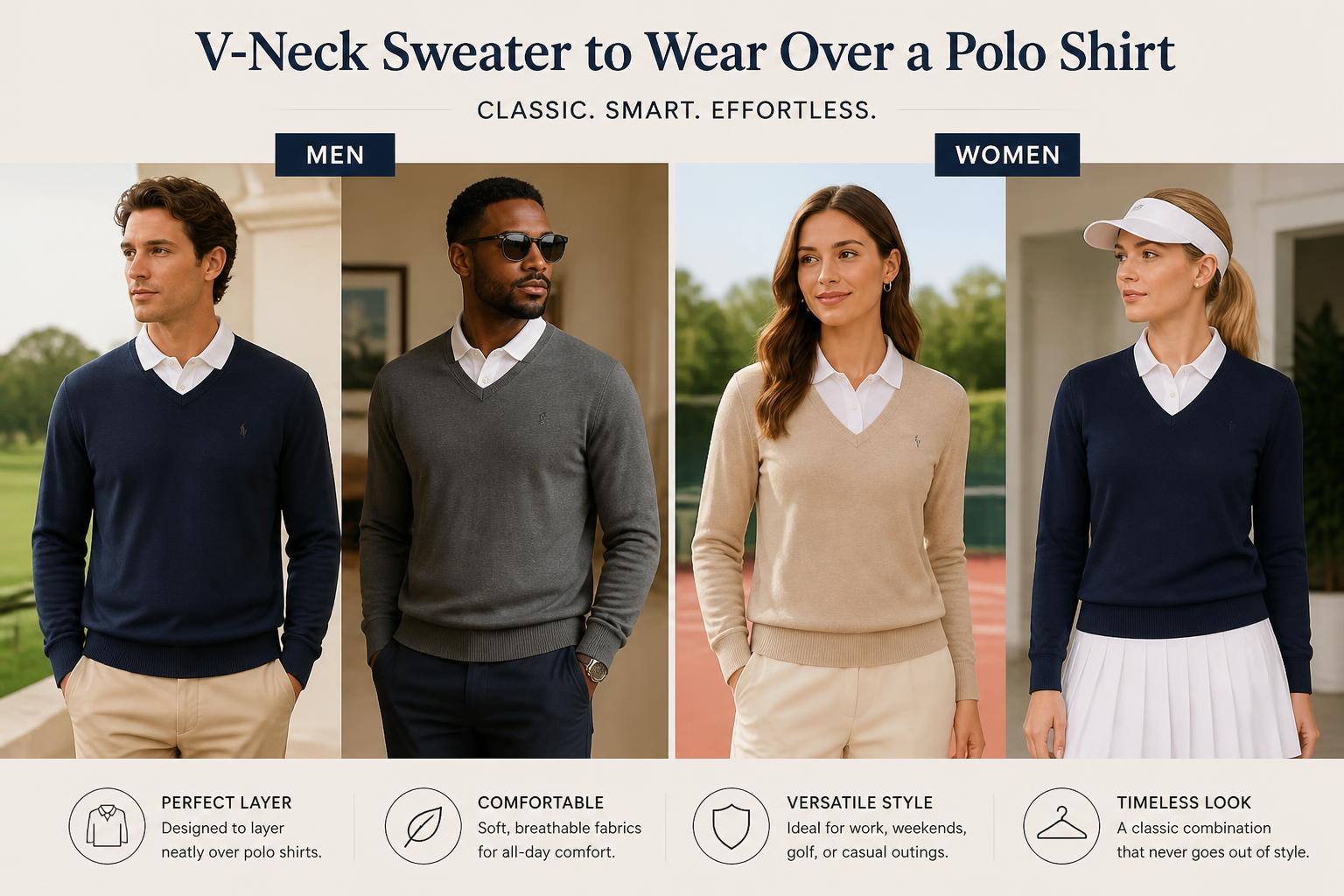 V Neck Sweatero Wear Over a Polo Shirt Men and Women Fashion