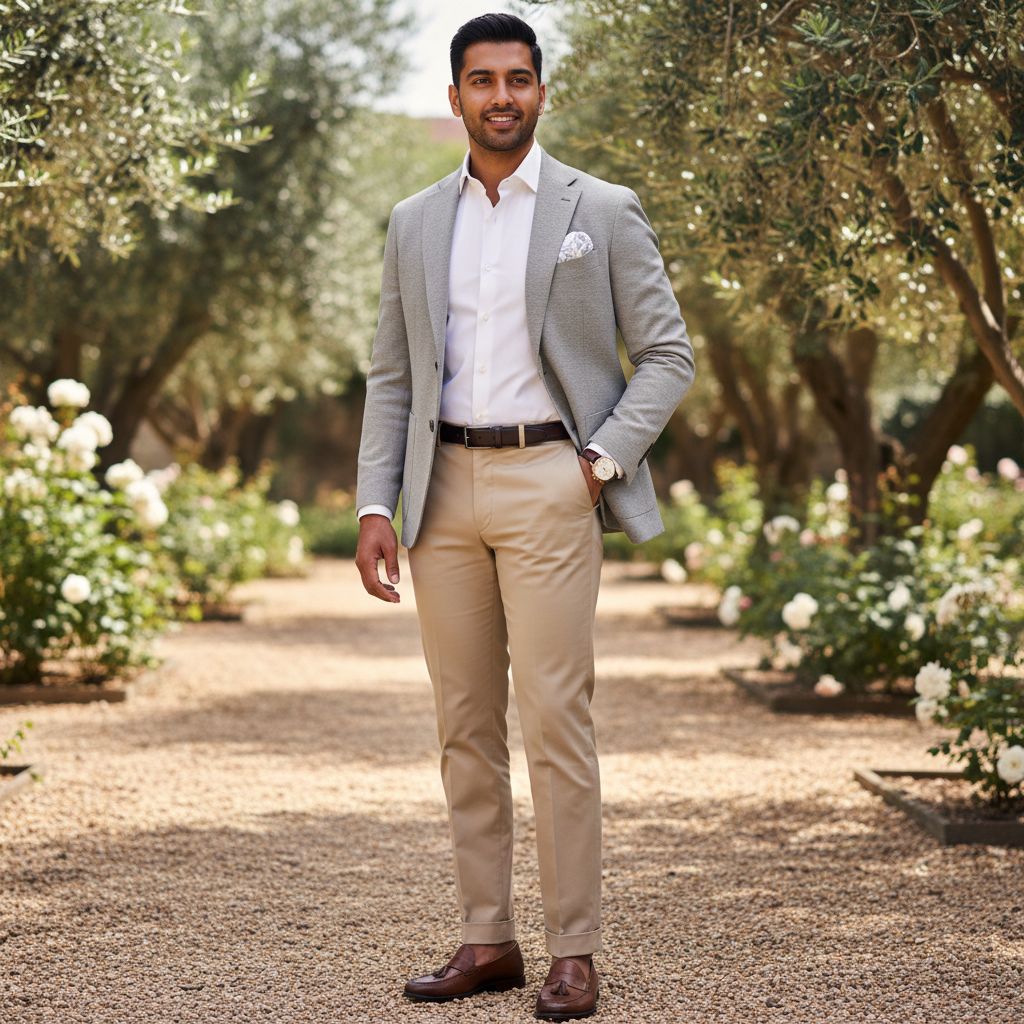 White Shirt Marriage Outfit Ideas for Men White Shirt &times; Beige Pant 2