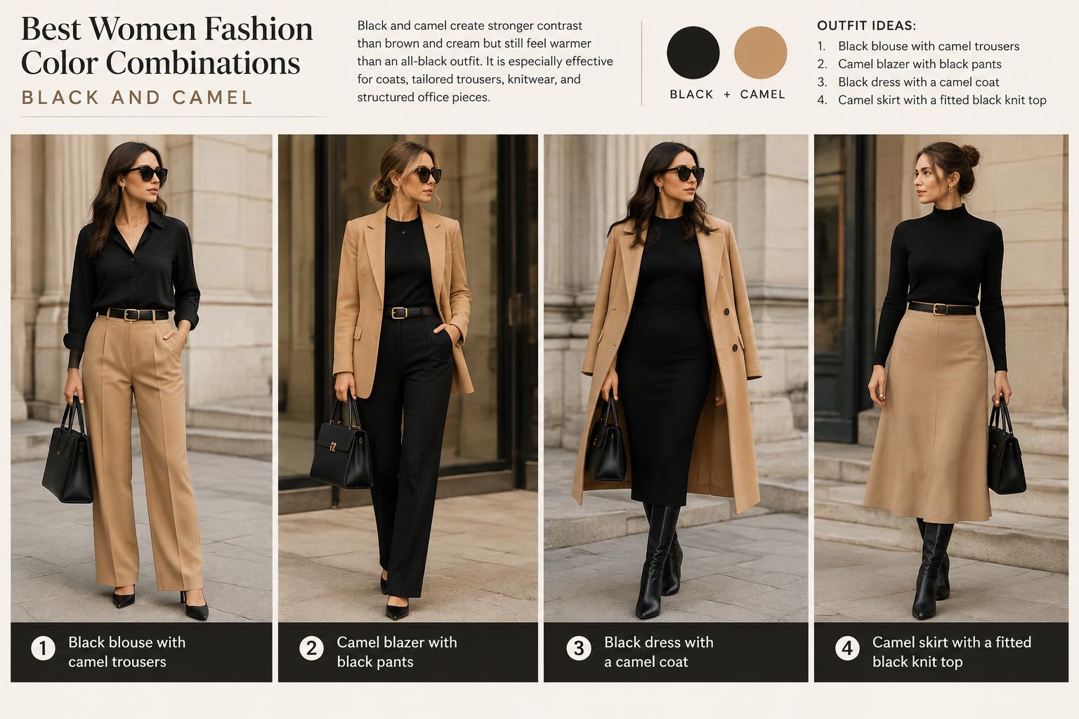 Best Women Fashion Color Combinations Black and Camel