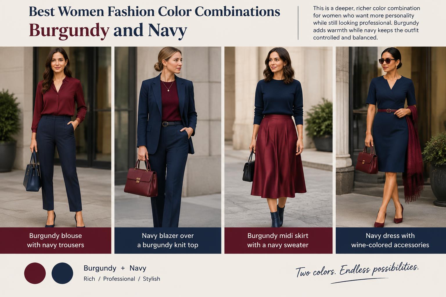 Best Women Fashion Color Combinations Burgundy and Navy