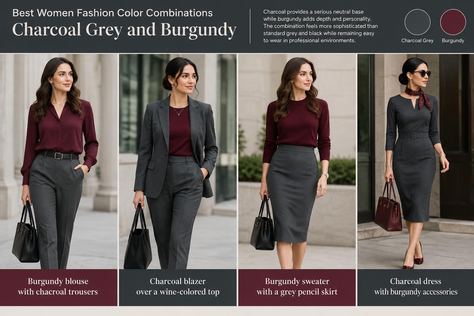 Best Women Fashion Color Combinations Charcoal Grey and Burgundy
