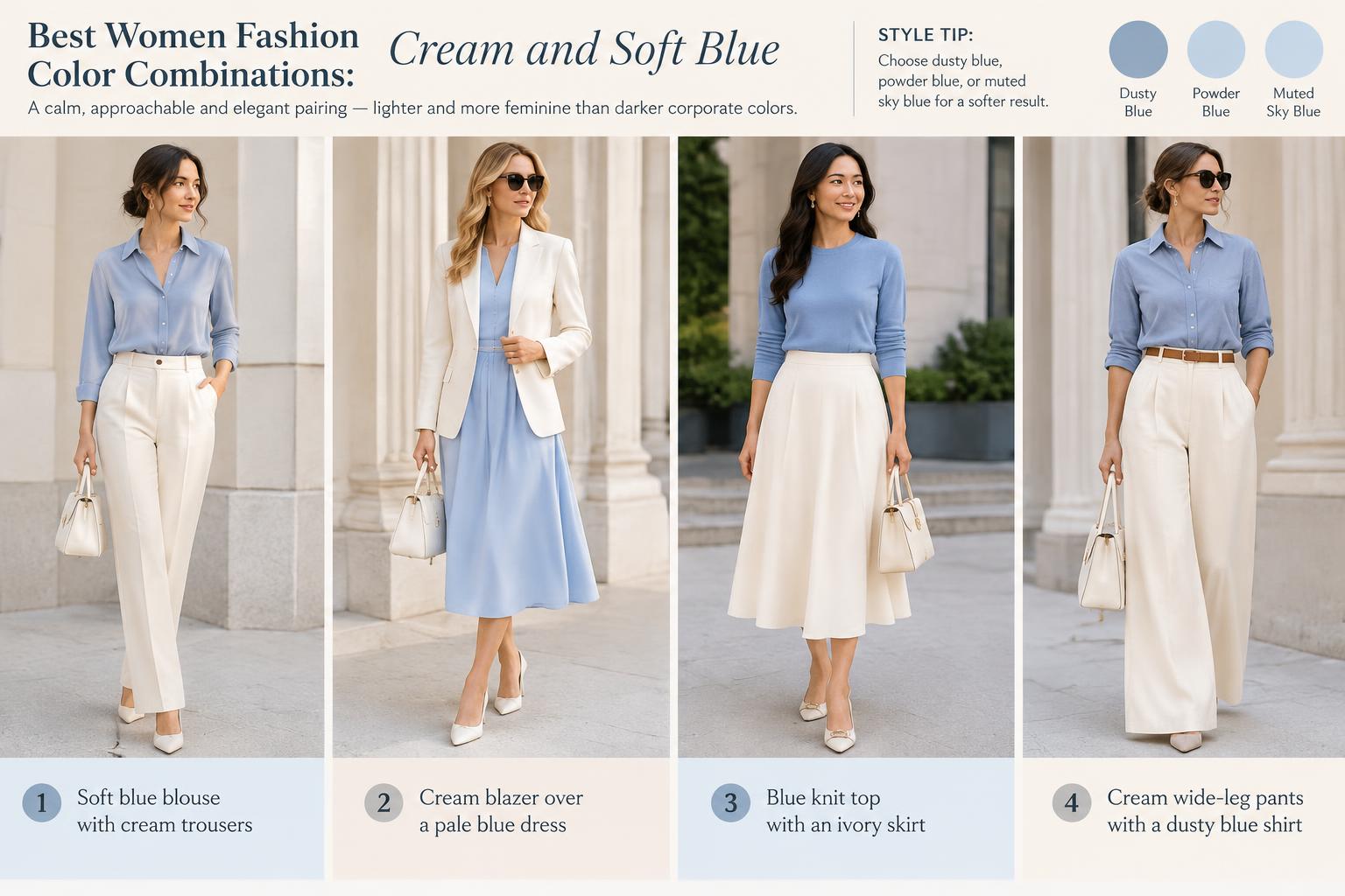 Best Women Fashion Color Combinations Cream and Soft Blue