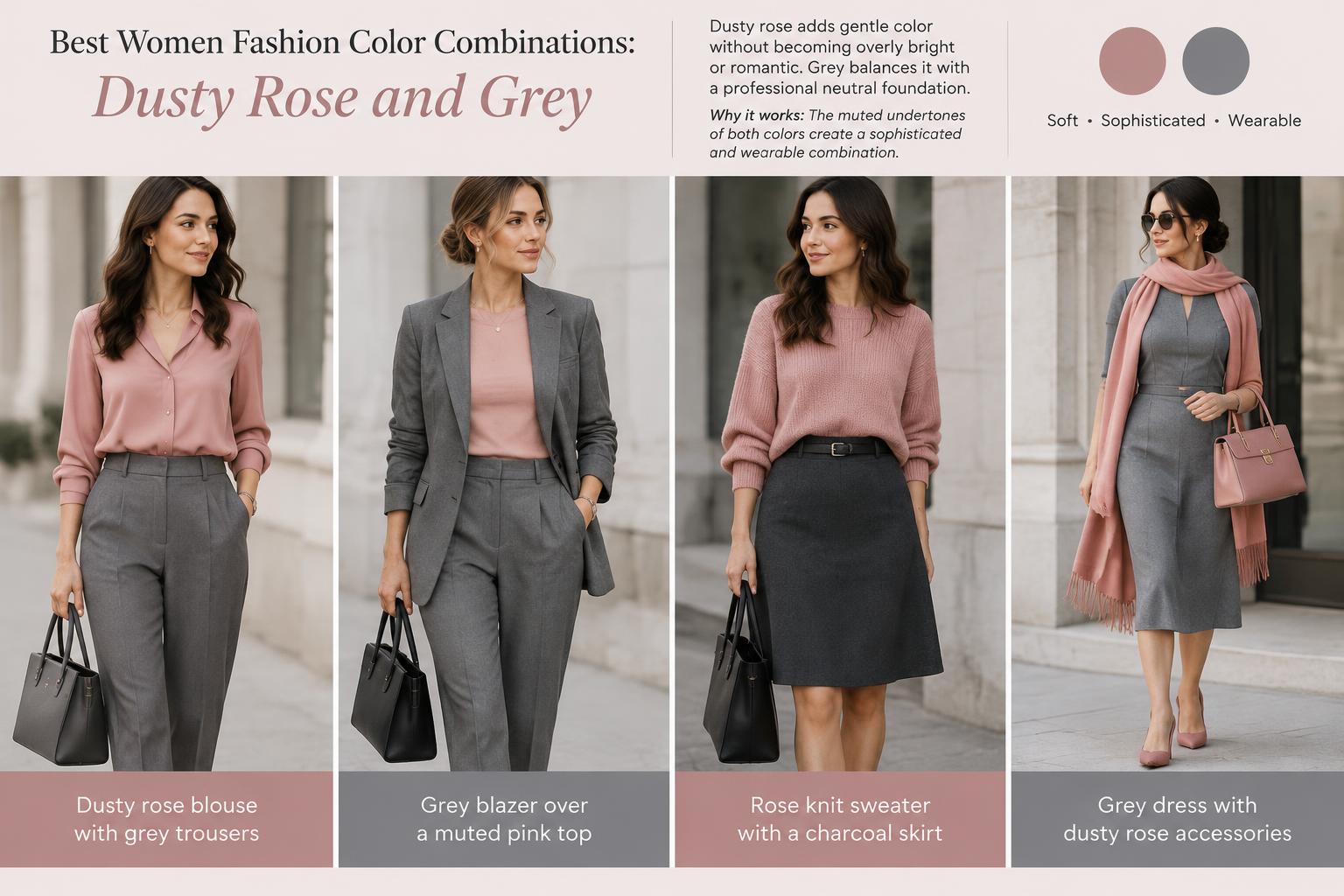 Best Women Fashion Color Combinations Dusty Rose and Grey 1