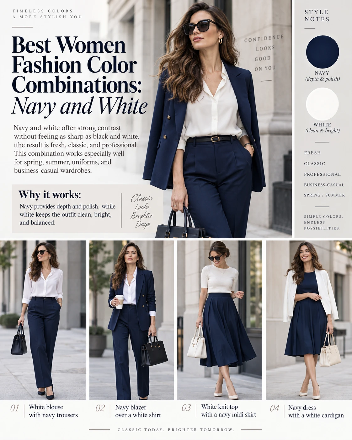 Best Women Fashion Color Combinations Navy and White
