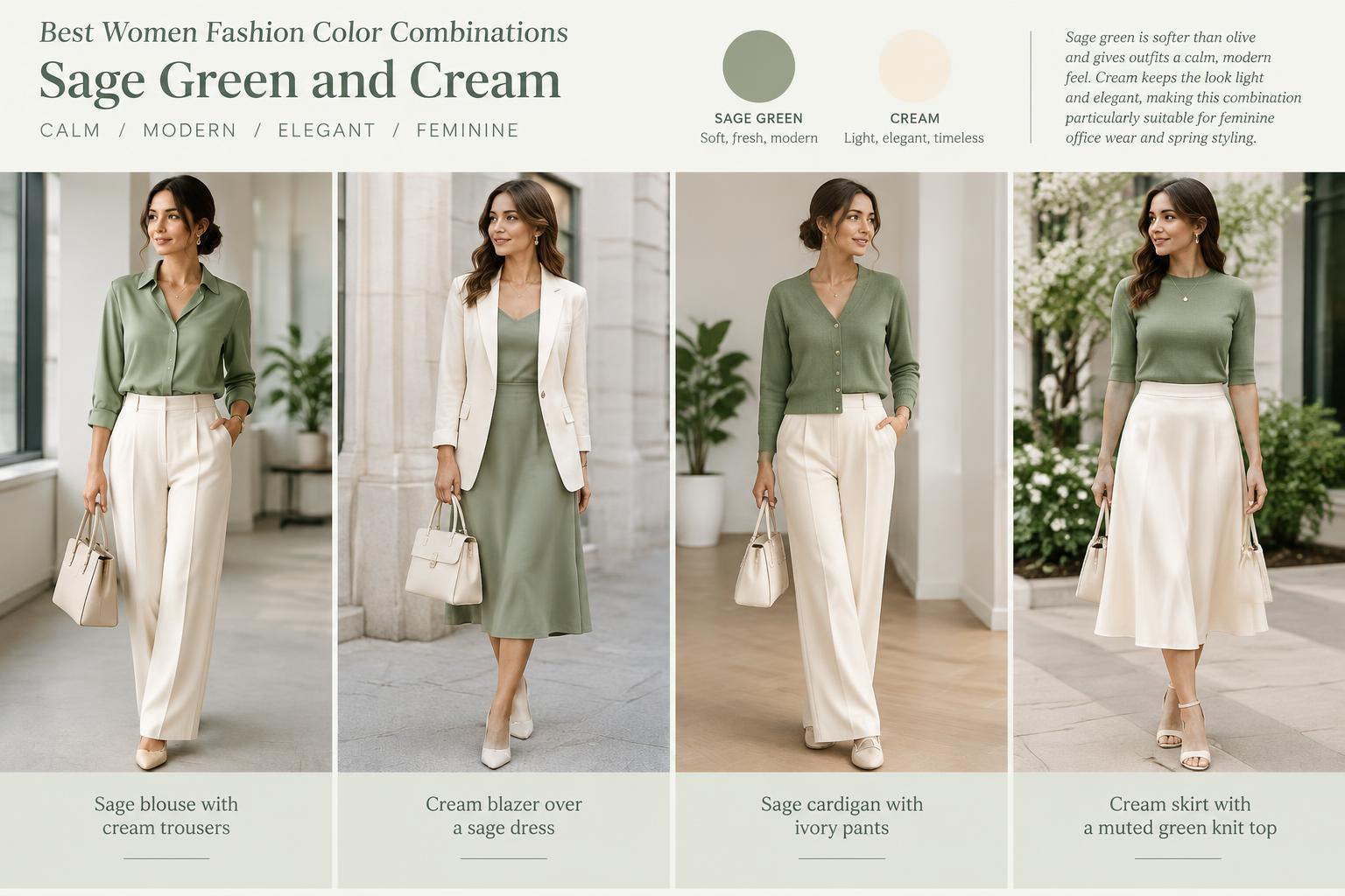 Best Women Fashion Color Combinations Sage Green and Cream
