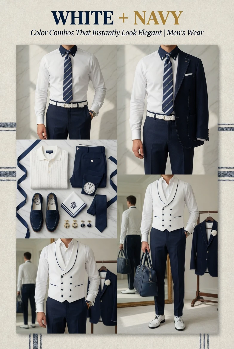 Color Combos That Instantly Look Elegant White Navy wear by men 3