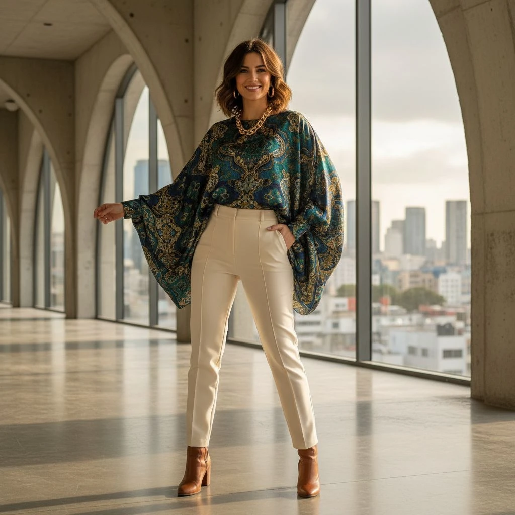 Dolman sleeves creating a relaxed yet stylish shape.