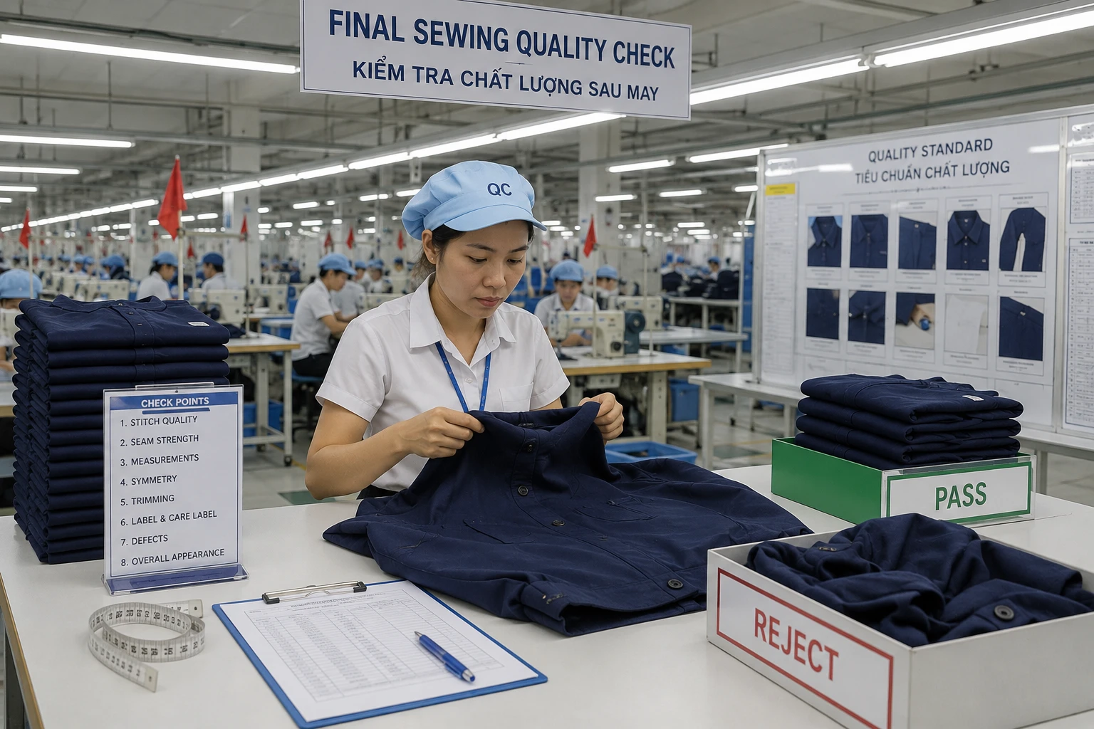 Final Sewing Quality Check in Garments Sewing Department Vietnam