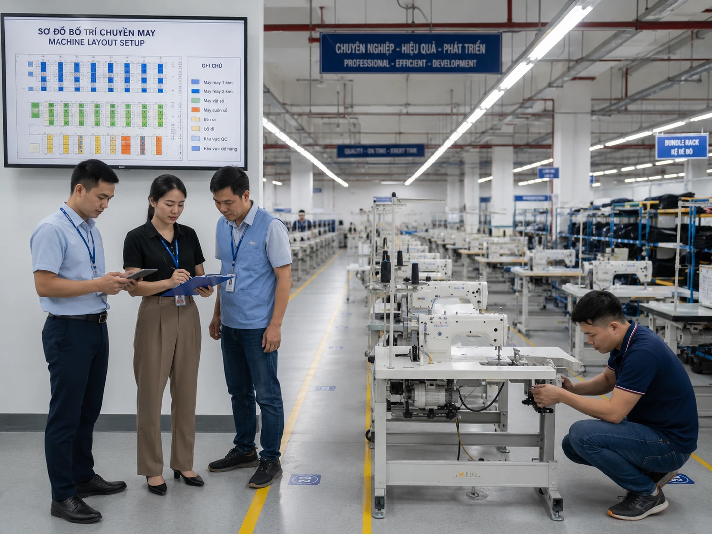 Machine Layout Setup stage in Garments Sewing Department Vietnam