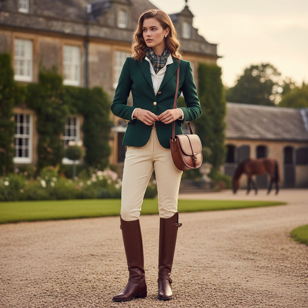 Old Money fashion Riding Inspired Boots wear by a beautiful young Women