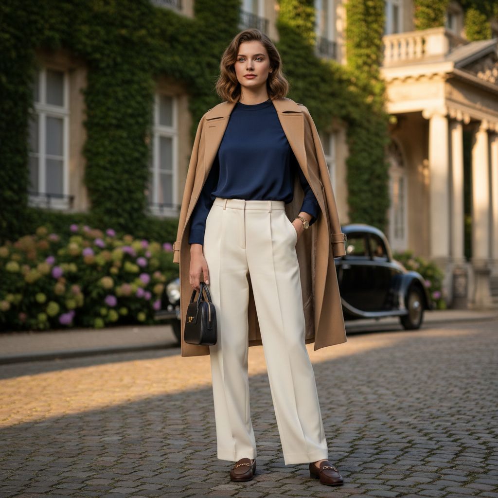 Old Money fashion Well Cut Trousers wear by a beautiful young Women
