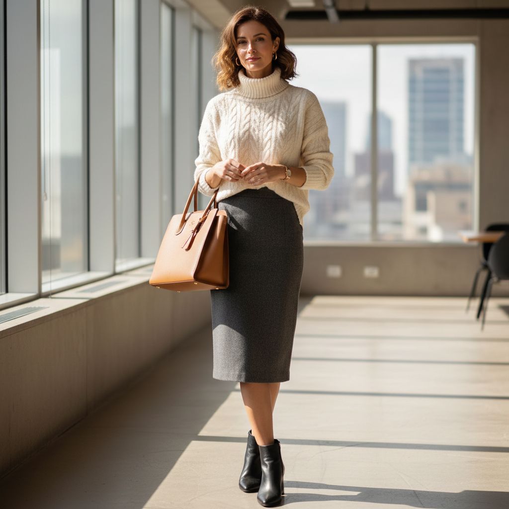 Stylish Casual Outfits for the Modern Business Woman Knit Sweater with Pencil Skirt 2