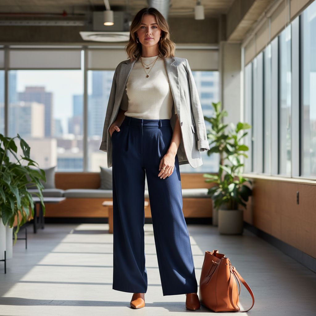Stylish Casual Outfits for the Modern Business Woman Relaxed Wide Leg Pants with a Fitted Top