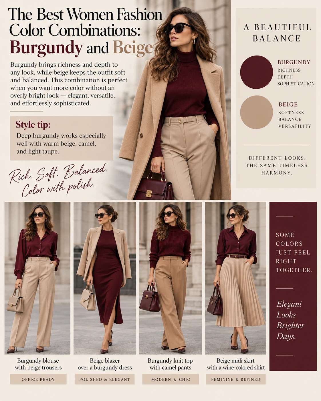 The Best Women Fashion Color Combinations Burgundy and Beige