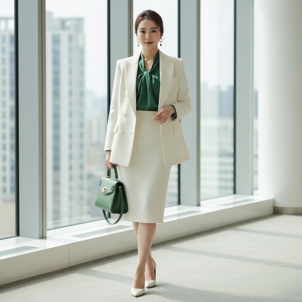 Timeless Womens Fashion Color Combinations That Look Elegant and Professional Off White and Green