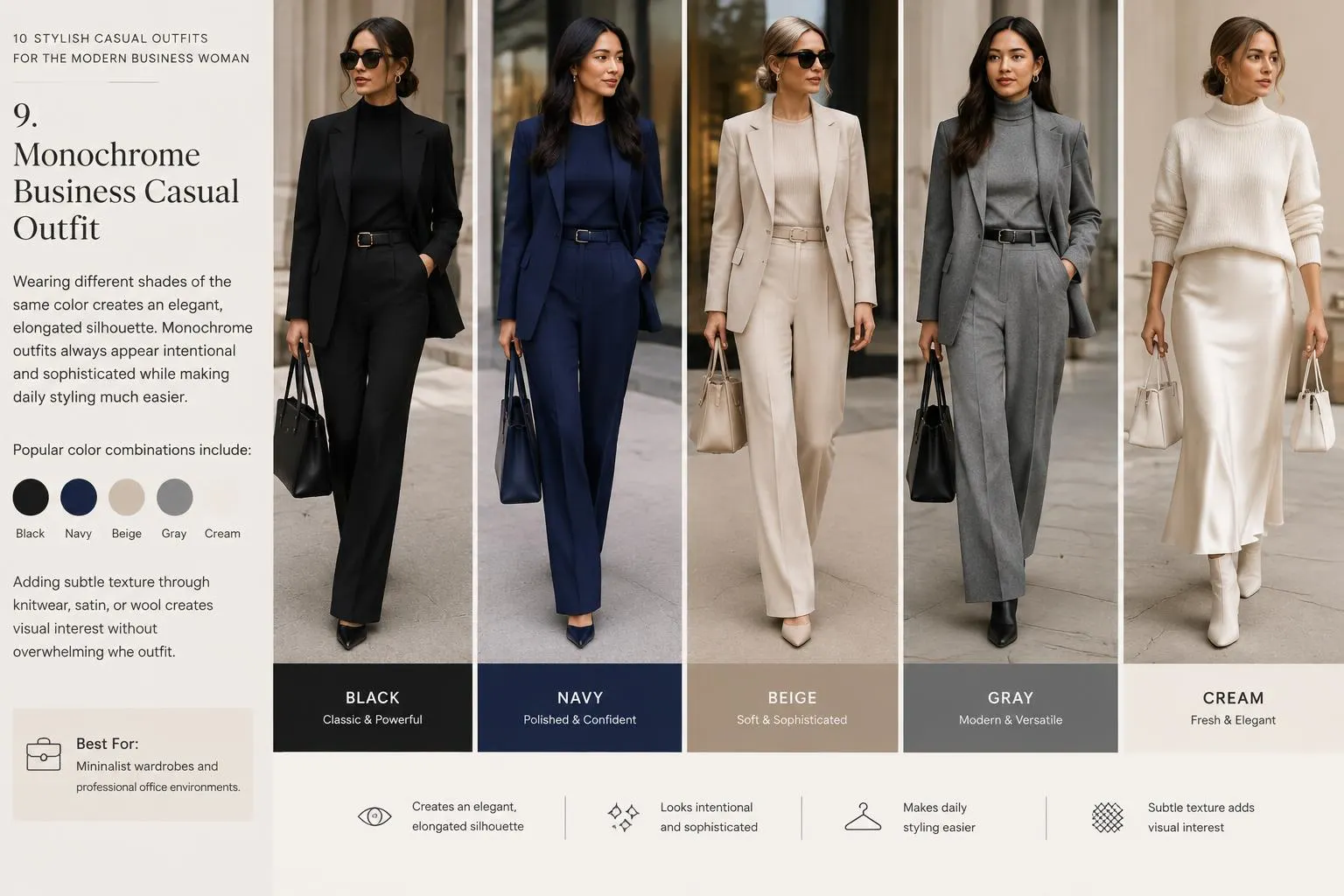 10 Stylish Casual Outfits for the Modern Business Woman 9. Monochrome Business Casual Outfit