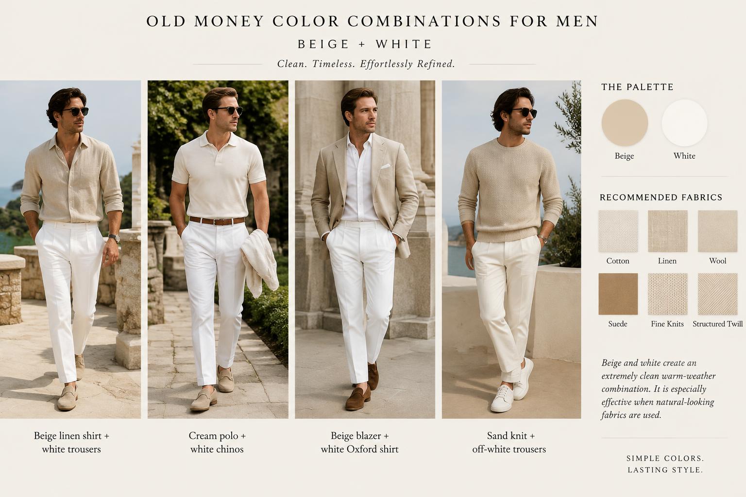 Old Money Color Combinations for Men Beige White