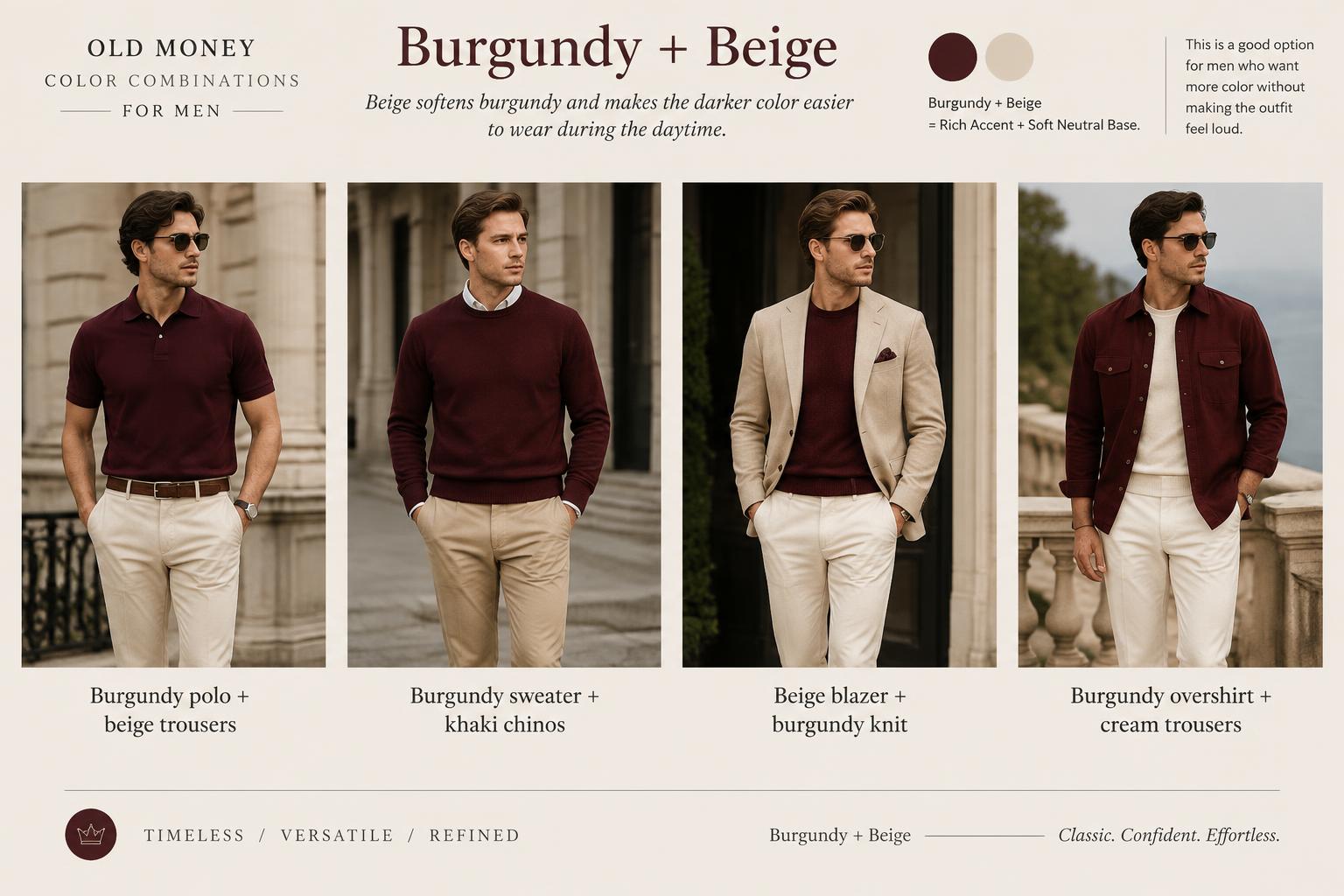 Old Money Color Combinations for Men Burgundy Beige
