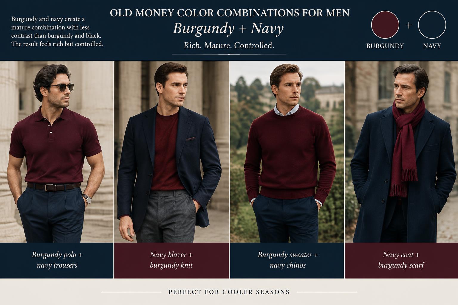Old Money Color Combinations for Men Burgundy Navy