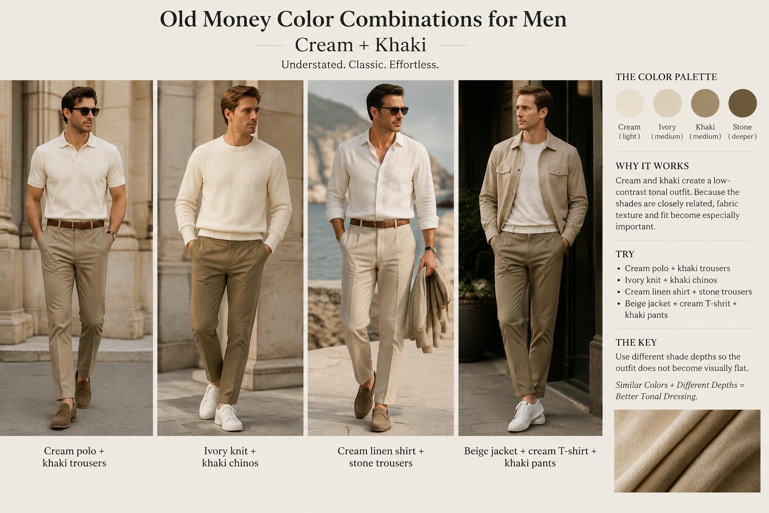 Old Money Color Combinations for Men Cream Khaki