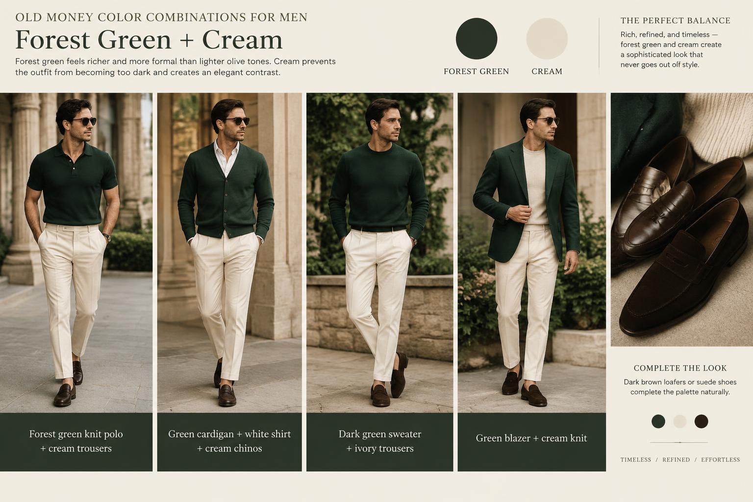 Old Money Color Combinations for Men Forest Green Cream