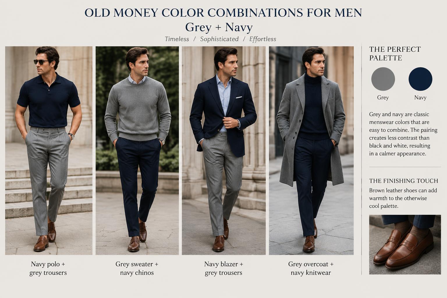 Old Money Color Combinations for Men Grey Navy