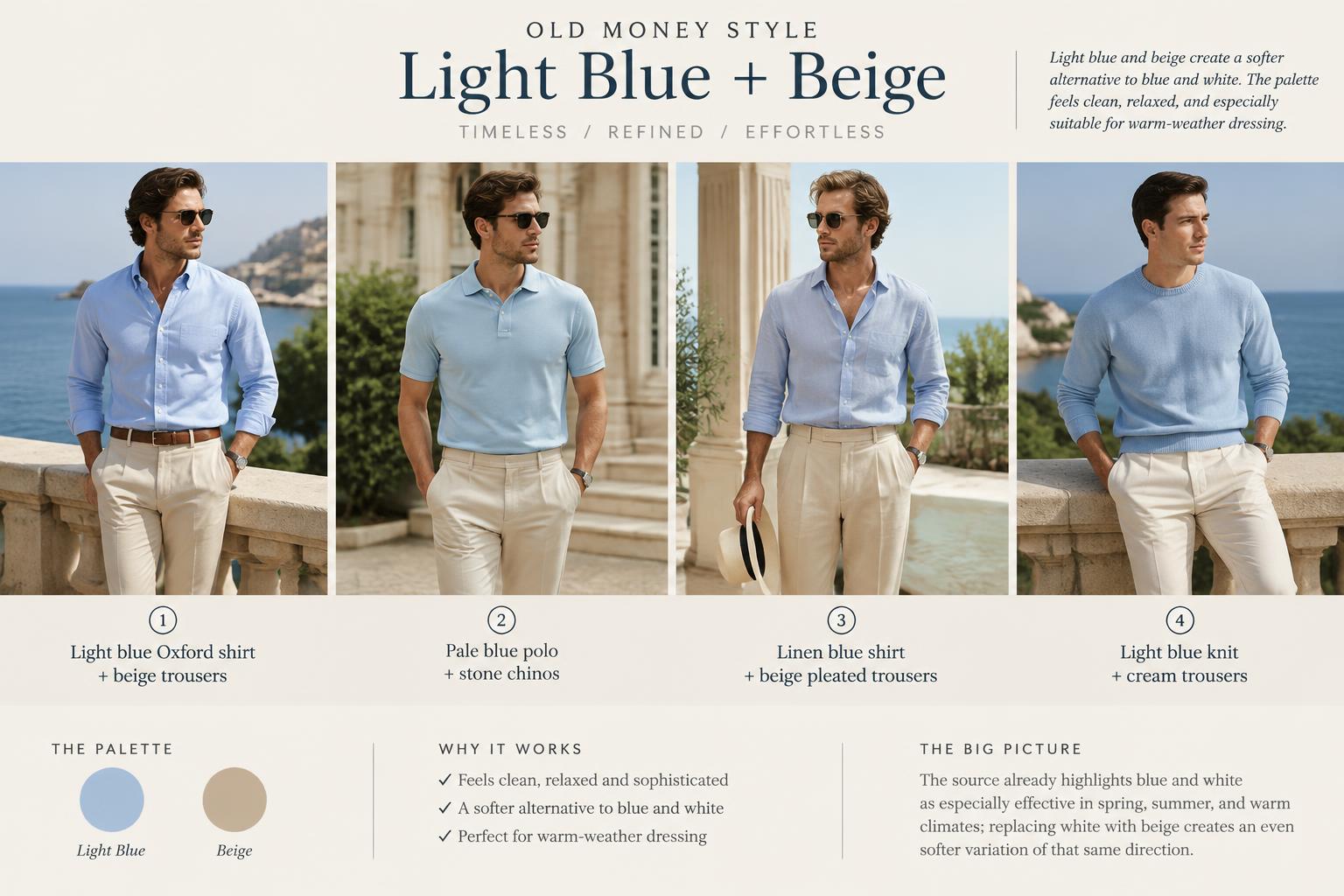 Old Money Color Combinations for Men Light Blue Beige