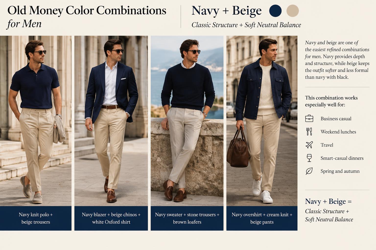 Old Money Color Combinations for Men Navy Beige