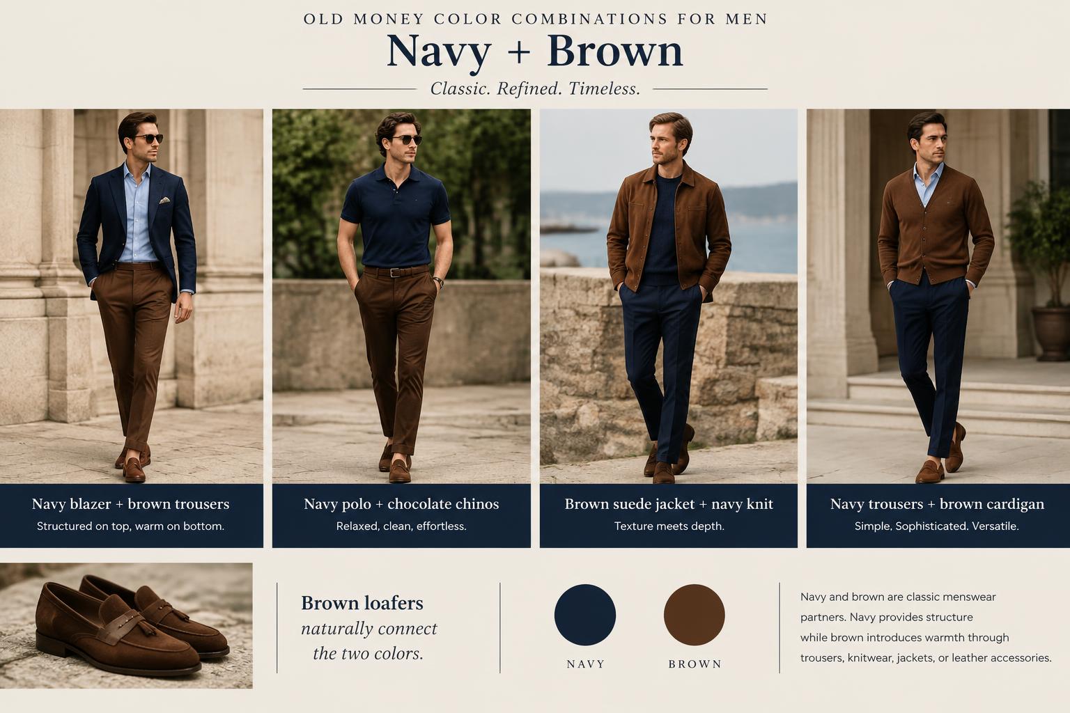Old Money Color Combinations for Men Navy Brown