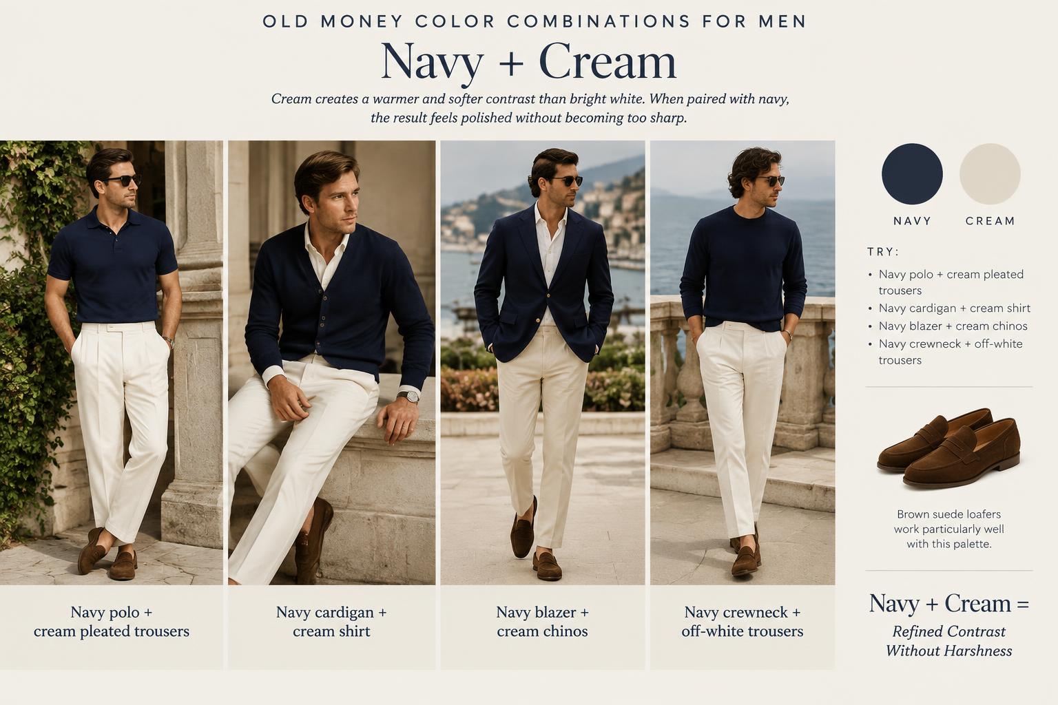 Old Money Color Combinations for Men Navy Cream