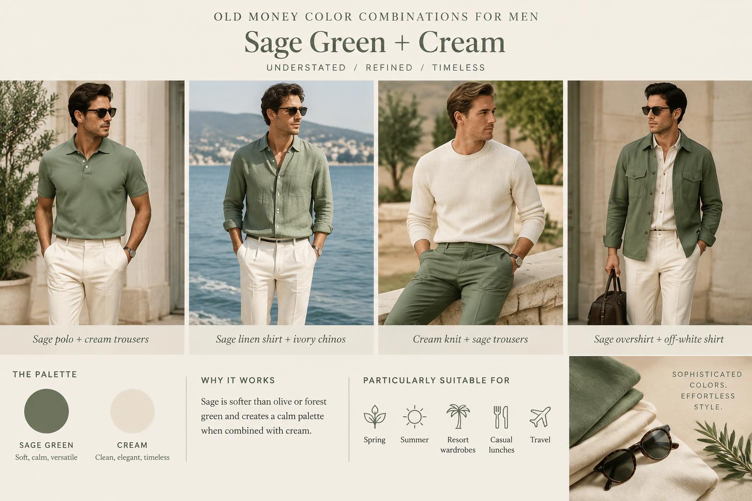 Old Money Color Combinations for Men Sage Green Cream
