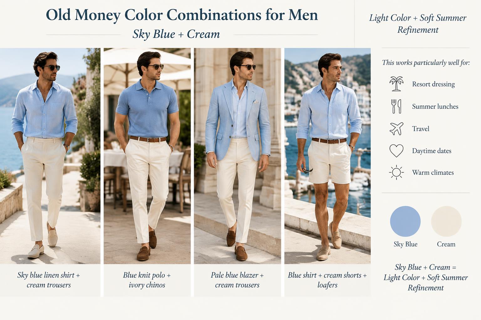 Old Money Color Combinations for Men Sky Blue Cream