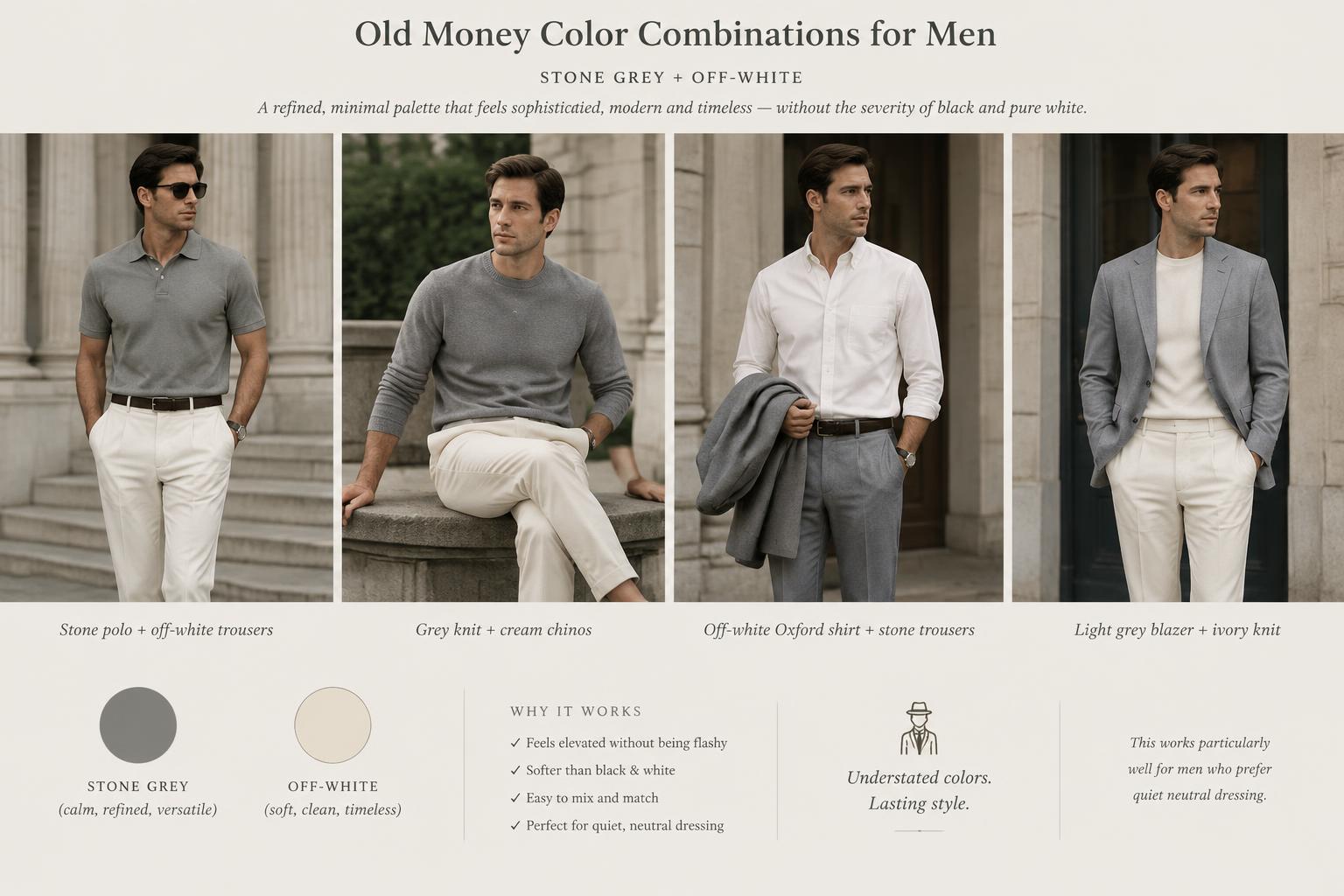 Old Money Color Combinations for Men Stone Grey Off White