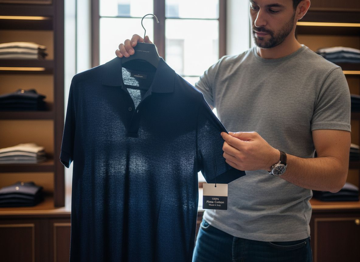 Checking the Quality of an Open Collar Polo in apparel store