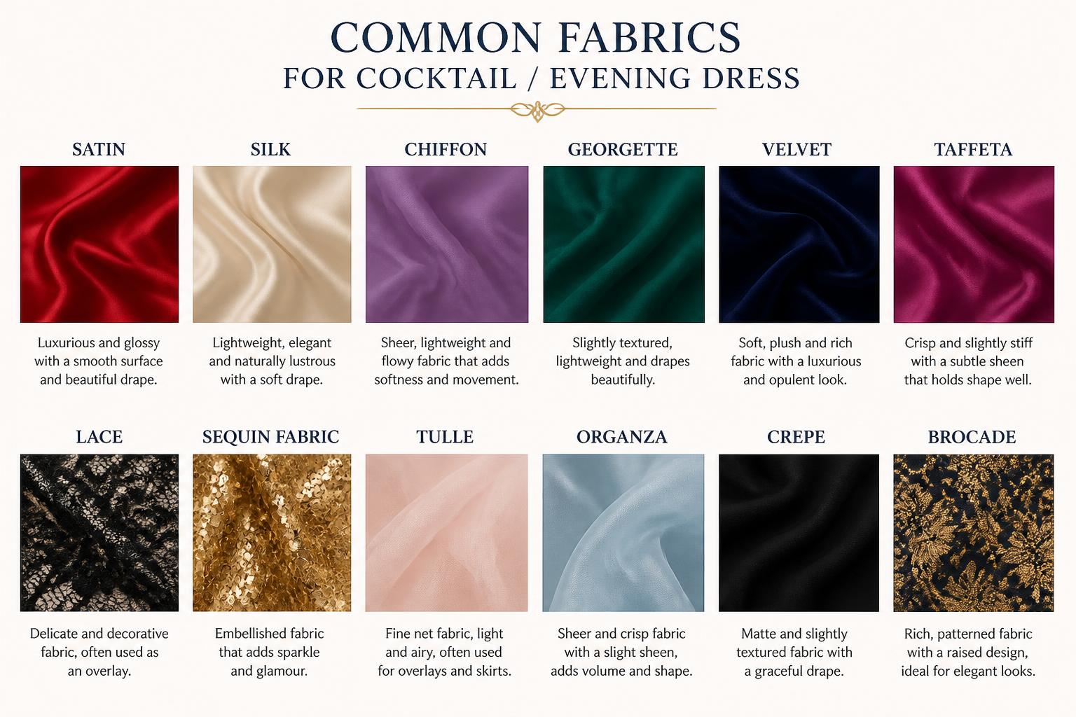 Common Fabrics for Cocktail Evening Dress