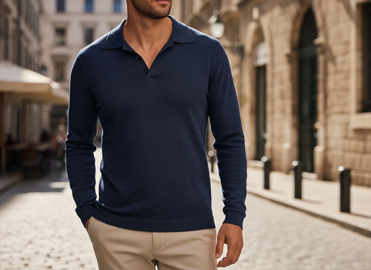 Open Collar Knit Polo Fashions men use fabric Cotton
